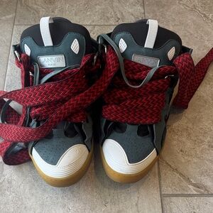 Lanvin Mens Curb Sneakers - Black, Red, and White